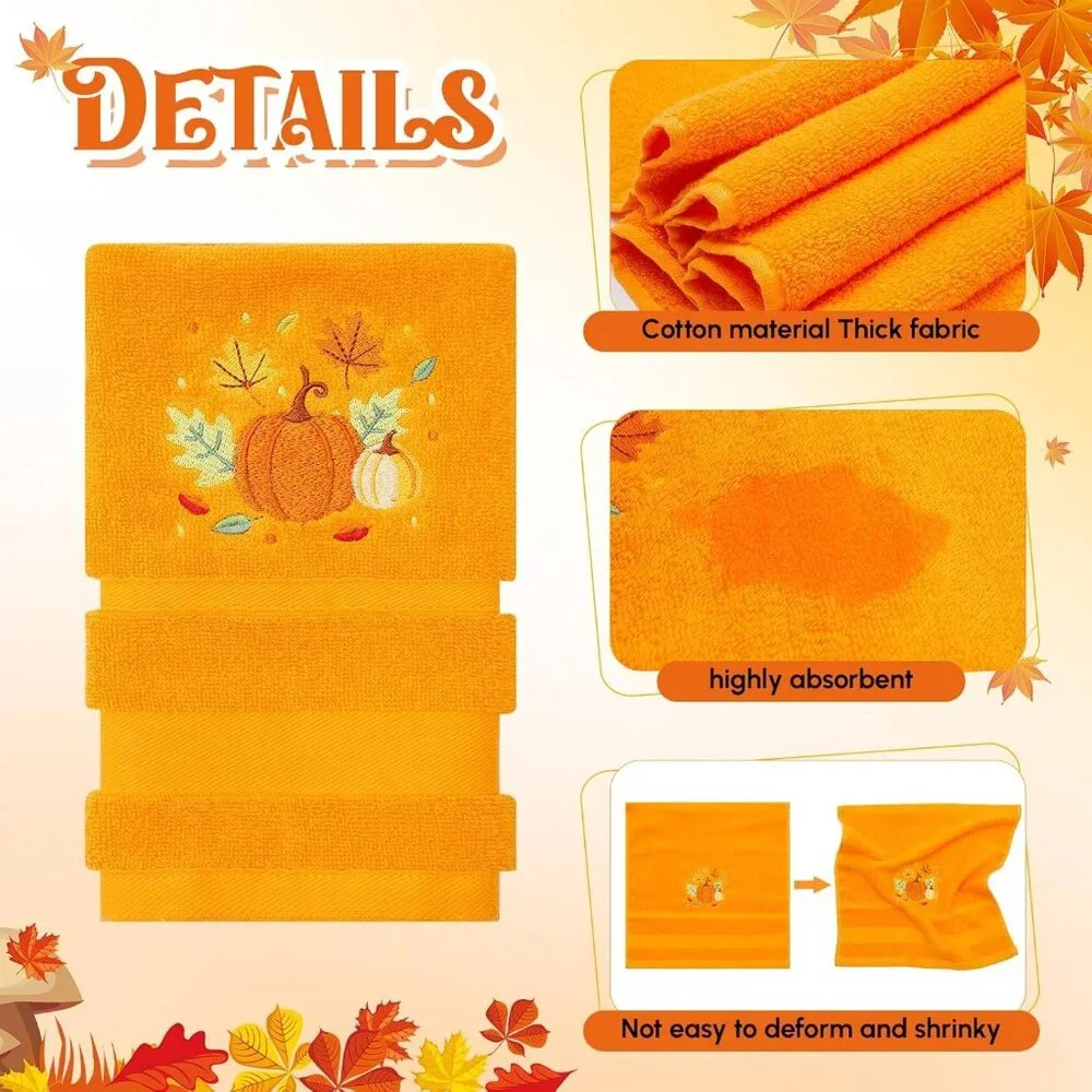 Vibrant Cotton 6 Pack Towel Set with Pumpkin Embroidery - Safe for Family
